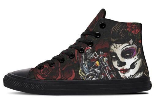 scary women and crazy skull rider high top canvas shoes