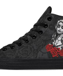 sexy skull women and roses high top canvas shoes