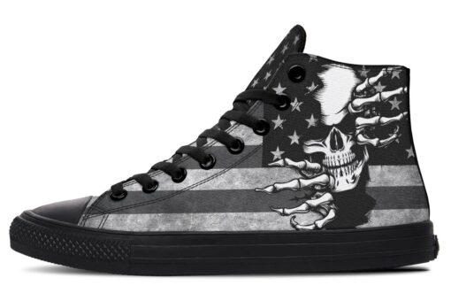 skeleton hands and flag high top canvas shoes