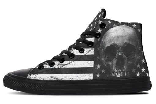 skull american flag high top canvas shoes