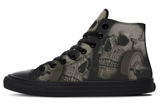skull and barbell tattoo high top canvas shoes