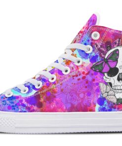 skull and butterflies high top canvas shoes