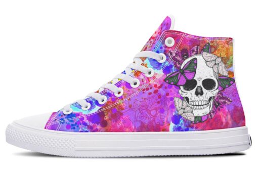 skull and butterflies high top canvas shoes