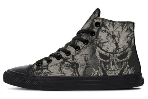 skull and clock tattoo high top canvas shoes