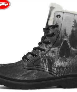 skull and fir faux fur leather boots 1