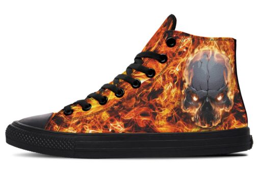 skull and flames high top canvas shoes