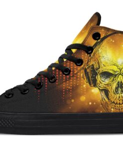skull and headphones high top canvas shoes