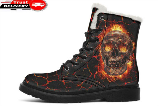 skull and lava faux fur leather boots 1