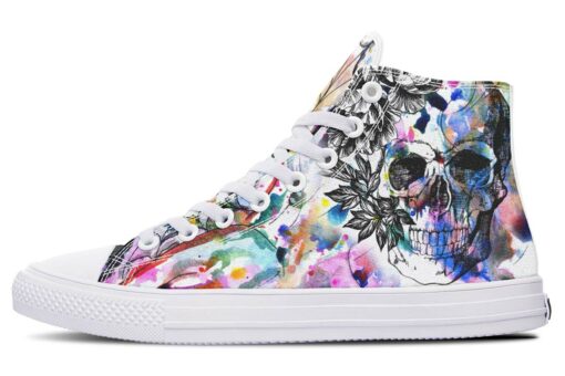 skull and mandala watercolors high top canvas shoes