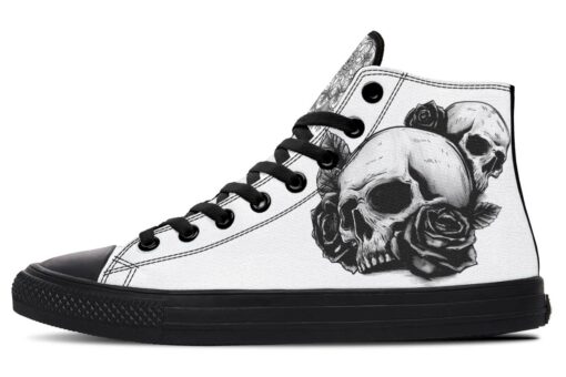 skull and mandala white high top canvas shoes