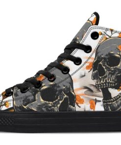 skull and orange flowers high top canvas shoes