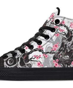 skull and pink flowers tree high top canvas shoes