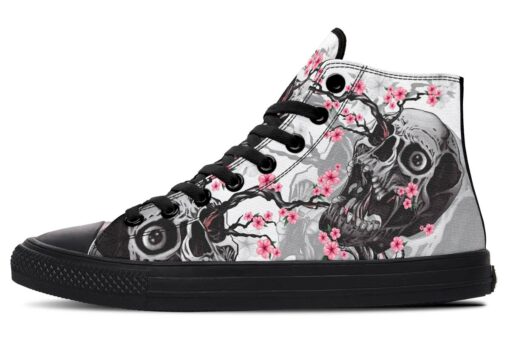 skull and pink flowers tree high top canvas shoes