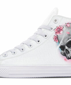 skull and pink petal high top canvas shoes