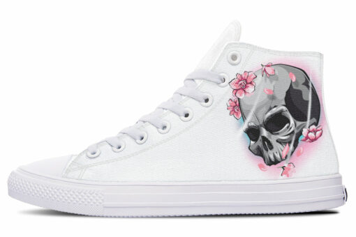 skull and pink petal high top canvas shoes