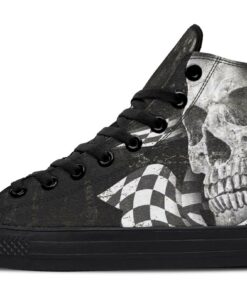 skull and racing flag high top canvas shoes