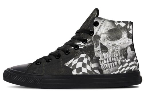 skull and racing flag high top canvas shoes