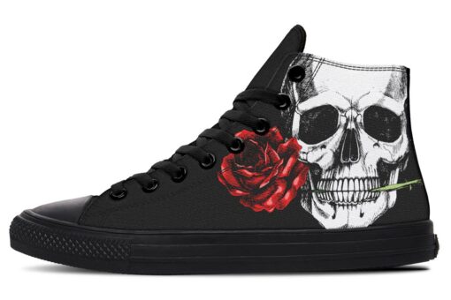 skull and rose black high top canvas shoes