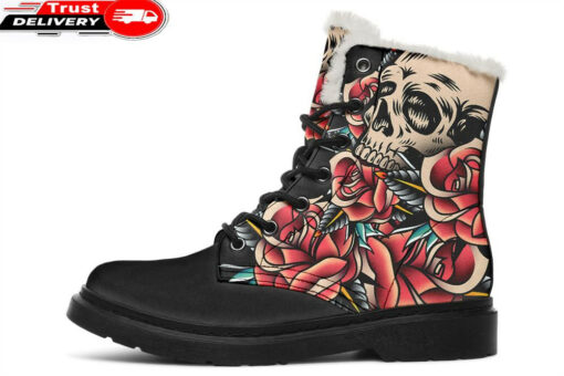 skull and rose soiree faux fur leather boots