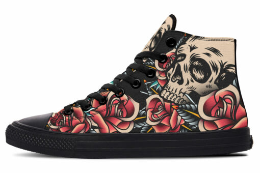 skull and rose soiree high top canvas shoes