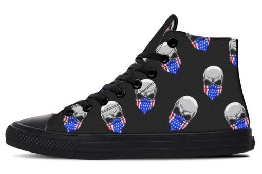 skull and u s a shield high top canvas shoes