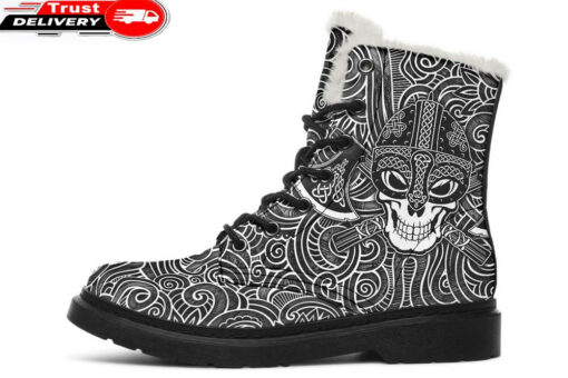 skull and viking axes faux fur leather boots