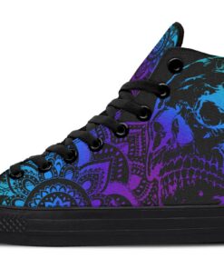 skull art and purple mandala high top canvas shoes