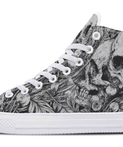 skull art grey high top canvas shoes