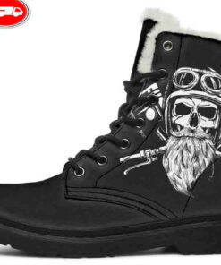 skull beard faux fur leather boots