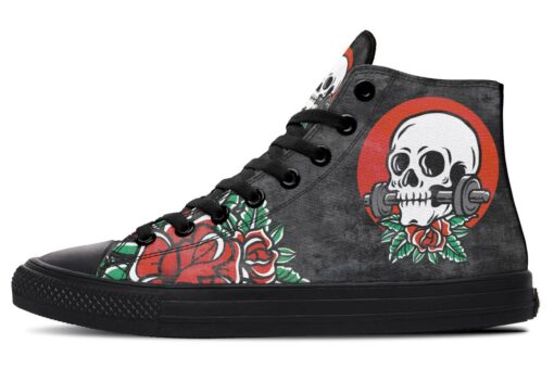 skull bite barbell high top canvas shoes