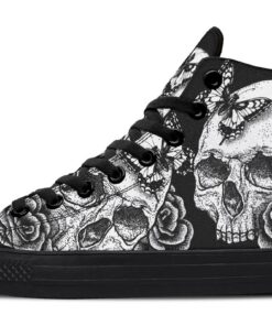 skull butterfly and rose high top canvas shoes