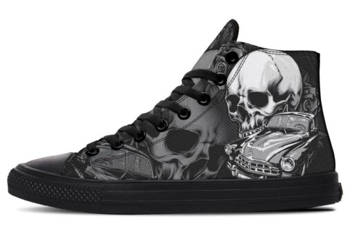skull car and rose high top canvas shoes