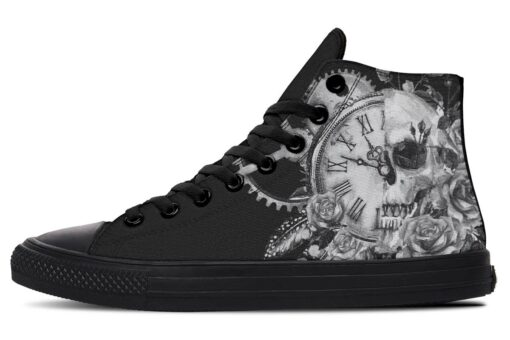 skull clock and rose grey high top canvas shoes