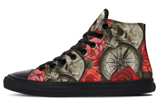 skull compass rose high top canvas shoes