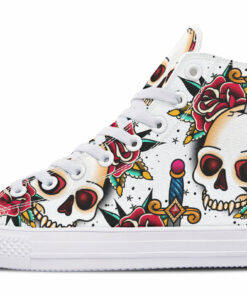 skull dagger knife roses high top canvas shoes