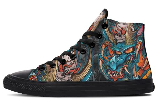 skull dragon and claw high top canvas shoes