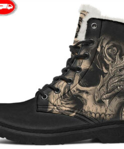 skull dragon roses faux fur leather boots