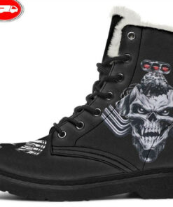 skull engine faux fur leather boots