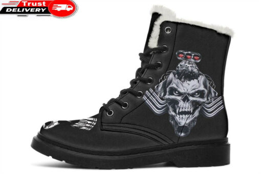 skull engine faux fur leather boots