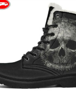 skull faux fur leather boots