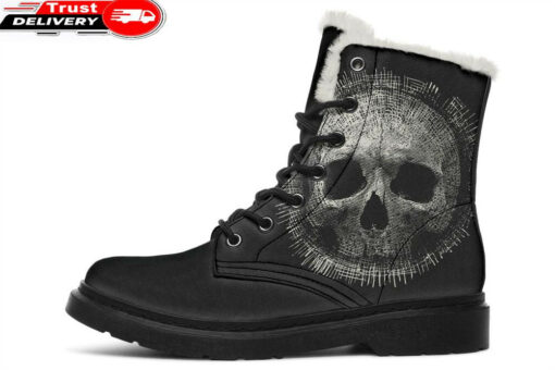 skull faux fur leather boots