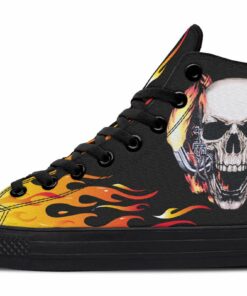 skull fire background high top canvas shoes
