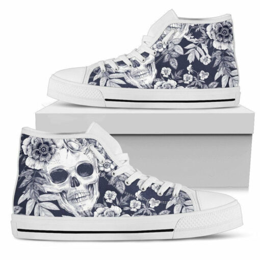 skull floral beautiful unisex high top canvas shoes