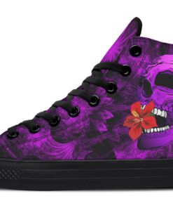 skull flower in the mouth purple high top canvas shoes