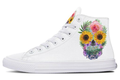 skull in flowers high top canvas shoes