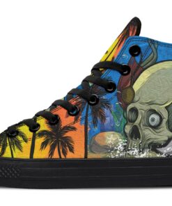 skull in the sea high top canvas shoes