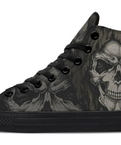 skull in worn hood high top canvas shoes