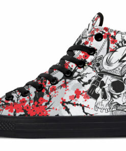 skull kabuto and red blossom high top canvas shoes