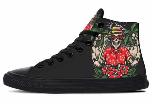 skull living the life high top canvas shoes