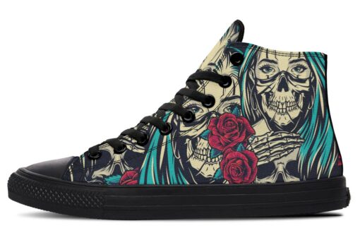 skull mask women high top canvas shoes